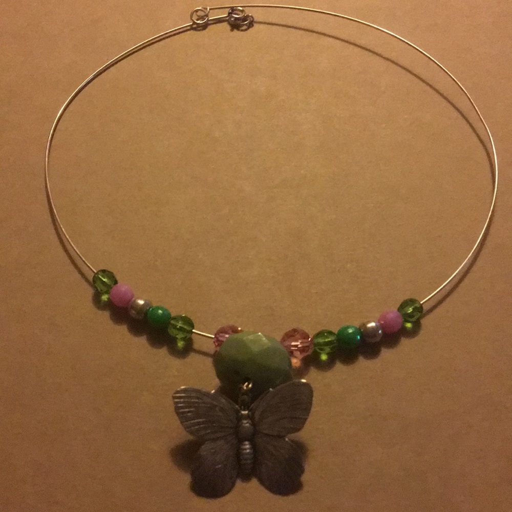 Vintage 925 wire choker butterfly necklace